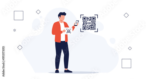 Man scanning QR code with phone for secure digital payment or information access
