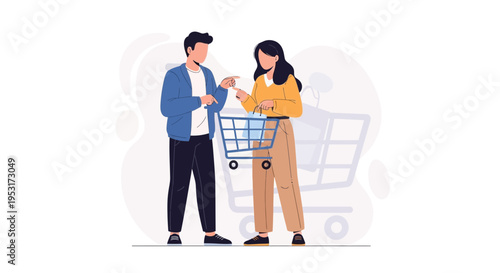 Couple Shopping Together, Choosing Items from Supermarket Cart