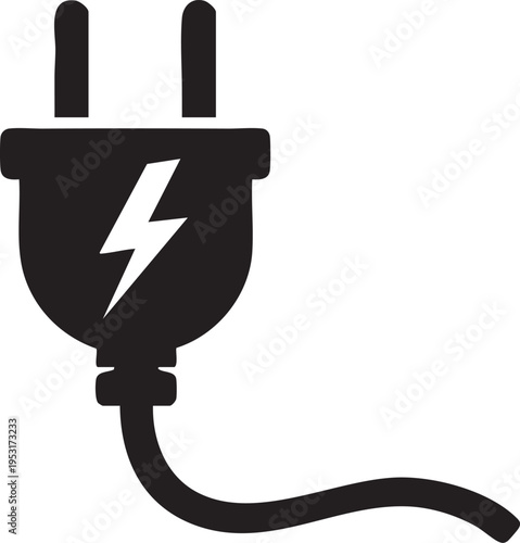 Electric plug icon isolated on white background showing power cable connection and energy technology