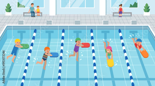 People swimming in a pool.