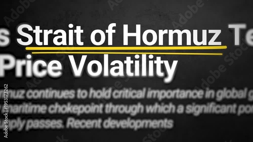 Exploring the Strait of Hormuz's Role in Global Economy concept 4k animation typography on grunge texture.
