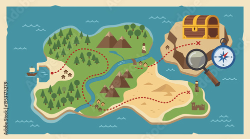 Treasure Map with Magnifying Glass.