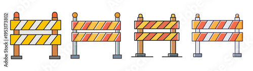 Road construction barricades vector illustration safety barriers traffic control equipment design