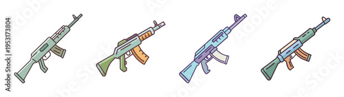 Ak rifle illustration set vector design for military enthusiasts and weapon collectors artwork design