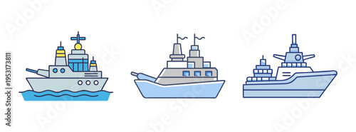 Vector illustration of navy ships warships naval vessels sea transport military fleet concept art