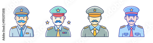 Cartoon military officers in uniform vector illustration set of army personnel and defense force