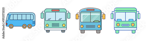 Cartoon bus vector illustration set for kids transportation design and creative projects design ideas