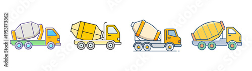 Illustration of concrete mixer trucks construction vehicles cement transportation machinery and equipment