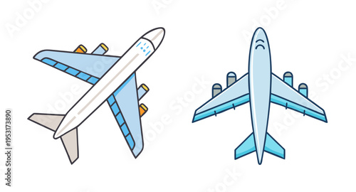 Cartoon airplane vector illustration of two planes for travel and transportation design projects and art