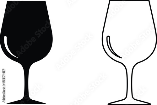 Wine Glass Silhouette and Outline Icon Set Vector