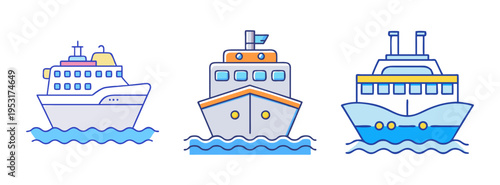 Cruise ship vector illustration set for travel and transportation themed designs and maritime art projects