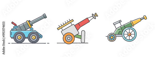 Vector illustration of vintage cannons antique artillery weapons for historical war games and design
