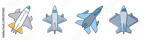 Aircraft fighter jet vector illustration set for aviation enthusiasts and military design projects