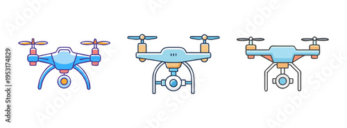 Drone vector illustration set for aerial photography and videography equipment and technology concept