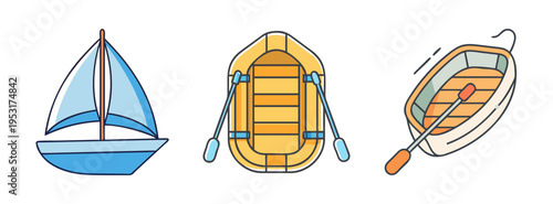 Boats sailing boat row boat and dinghy vector illustration for water transport and recreation theme