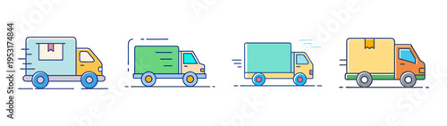 Delivery truck vector set for logistics and transportation services with cargo van illustration