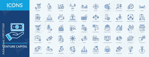 Venture Capital - Icon Collection. Thin Outline Blue Set contains such Icons as investor, acquisition, earning and more. Simple web icons set