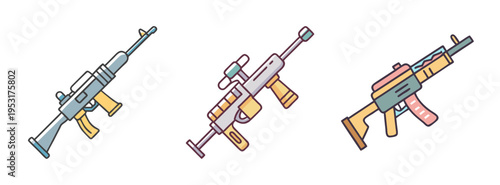Collection of cartoon assault rifles vector illustration for gaming and design projects and more