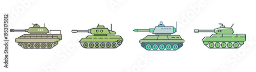 Collection of cartoon tanks vector illustration for military vehicle graphic design and war games