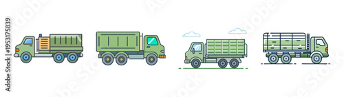 Illustration of green delivery trucks for logistics transportation and cargo services vector design