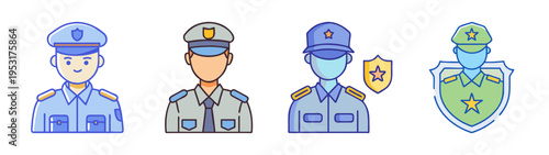 Police officers cartoon illustration featuring law enforcement personnel in uniform and badge design