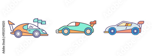 Cartoon race cars vector art illustration for kids design and children projects and games design
