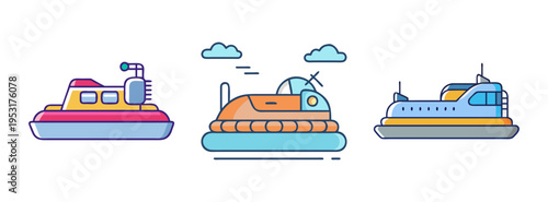 Boats and hovercrafts vector illustration for transportation watercraft and vehicle design needs