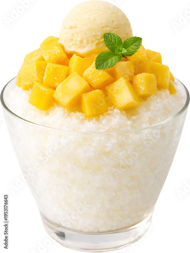 Mango Bingsu with Fresh Mango Cubes and Milk Ice