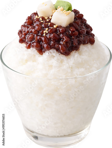 Refreshing Summer Bingsu Dessert with Sweet Red Beans and Shaved Ice