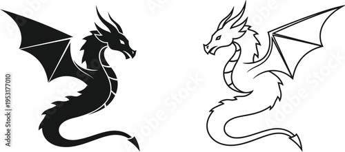 Black and White Dragon Logo Set Vector