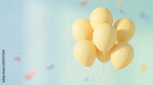 Obraz na plátně Yellow balloons floating in air.