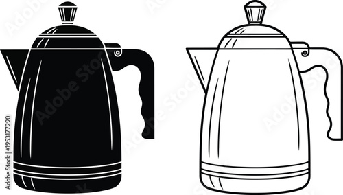 Vintage Coffee Percolator Icon Set Vector