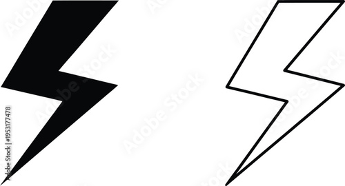 Black and White Lightning Bolt Icon Set Vector