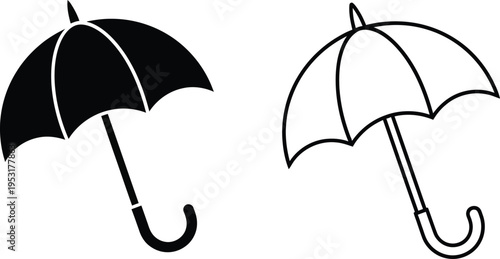 Umbrella Icon Set Black and Outline Style Vector