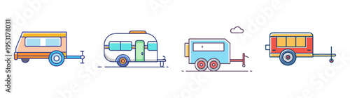 Cartoon camper trailers vector illustration for travel and camping themed graphic design projects and art