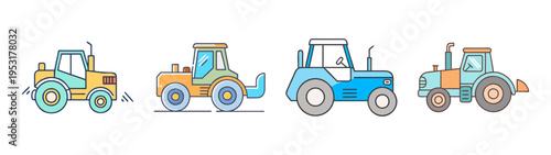 Illustration of colorful tractors vector design set farming equipment agricultural machinery heavy vehicles