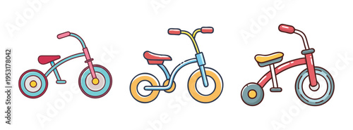 Cute tricycle illustration set for kids learning to ride and play outdoor activity concept art