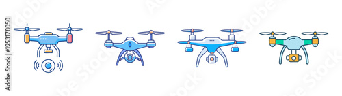 Collection of various drone types for aerial photography and videography with different designs
