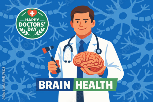 Neurologist with Brain Model on Doctors' Day Celebration
