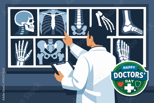Radiologist Reviewing X-Ray Films on Doctors' Day