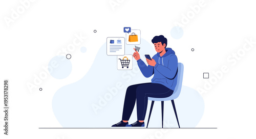 Man using smartphone for online shopping, e-commerce concept, digital lifestyle