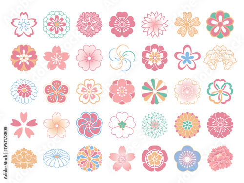 春の日本の花のシンボルセット