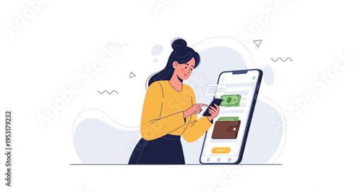 Woman using smartphone for online banking and payment, financial app concept