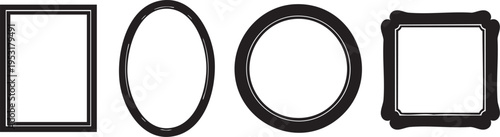 Collection of four distinctive black and white label shapes