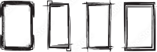 A black and white image of four rectangular frames with varying line styles