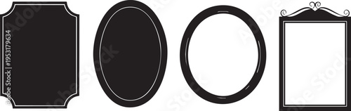 Collection of four distinctive black and white label shapes