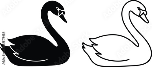 Black and White Swan Vector Silhouette Set Vector
