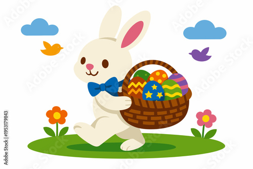 Easter Monday Bunny Delivering Eggs in a Basket