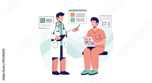 Doctor and patient medical consultation. Flat illustration healthcare checkup.