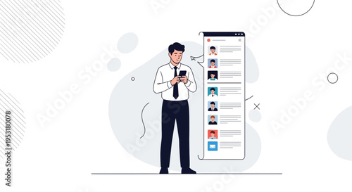Man Using Smartphone to Browse Online Profiles or Contacts
